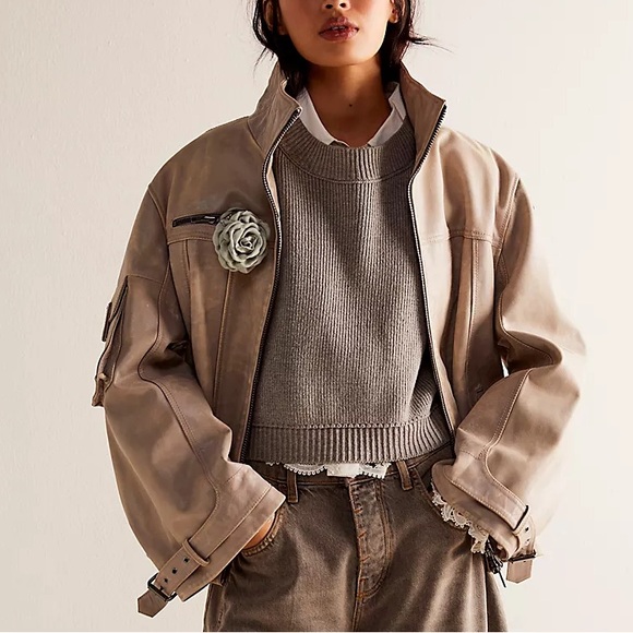 NWT Free People We The Free Skyline Leather Jacket Jack Rabbit - Picture 5 of 11